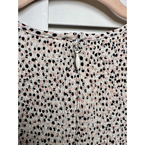 Express Polka Dot Puff Sleeve Linen Blend Smocked Peplum Top Women's Size Medium - Picture 4 of 8